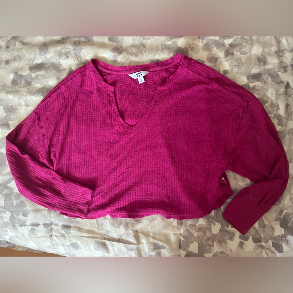Magenta waffle crop oversized long sleeve.